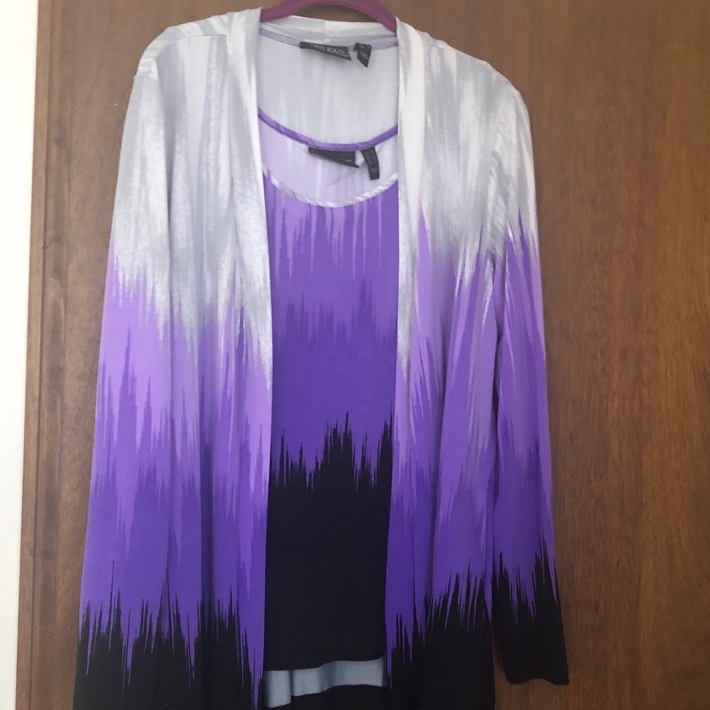 Attitudes by Renee Purple and Black Ombre Sleeveless Tank and Cardigan